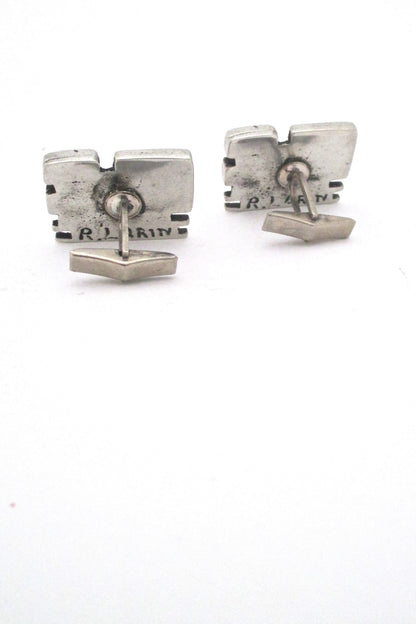 Robert Larin large brutalist cufflinks & tie tack #1 ~ original box