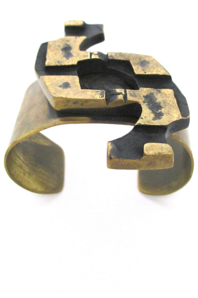 detail Henri Nogaret France vintage bronze mid century brutalist cuff bracelet