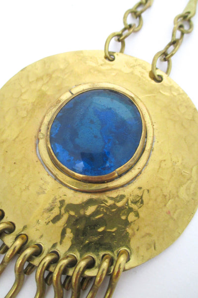 Rafael Alfandary aqua blue fringe necklace in brass