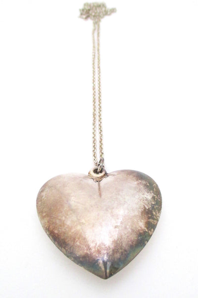 vintage Finland sterling silver large heart pendant neccklace