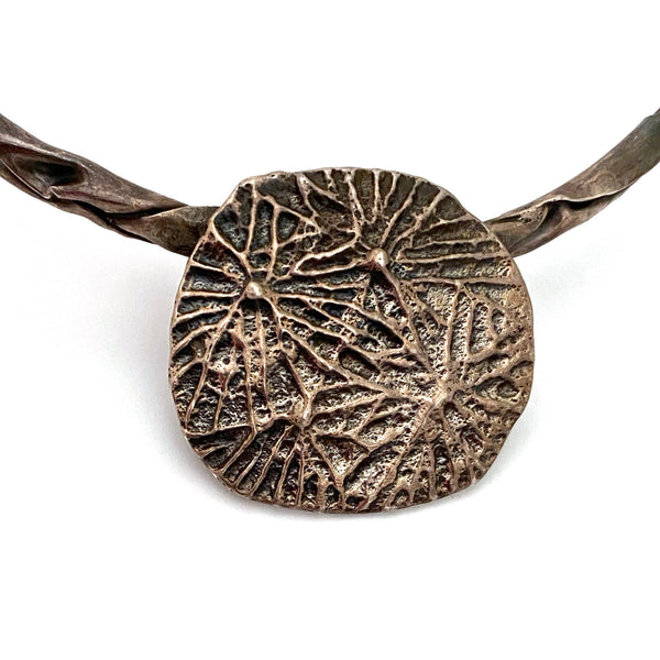 detail vintage silver hand fabricated brutalist choker necklace signed Modernist jewelry design