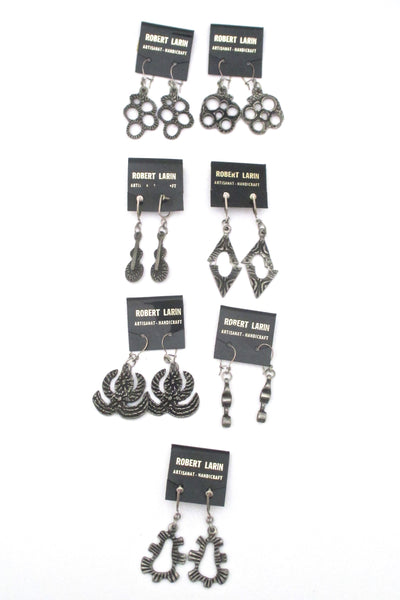 Robert Larin brutalist pewter drop earrings #371 ~ on original card