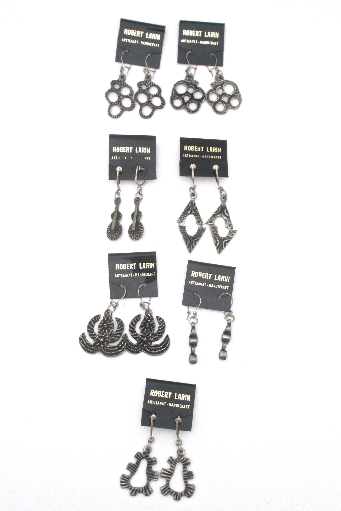 Robert Larin brutalist pewter drop earrings #378 ~ on original card