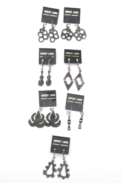 Robert Larin brutalist pewter drop earrings #378 ~ on original card