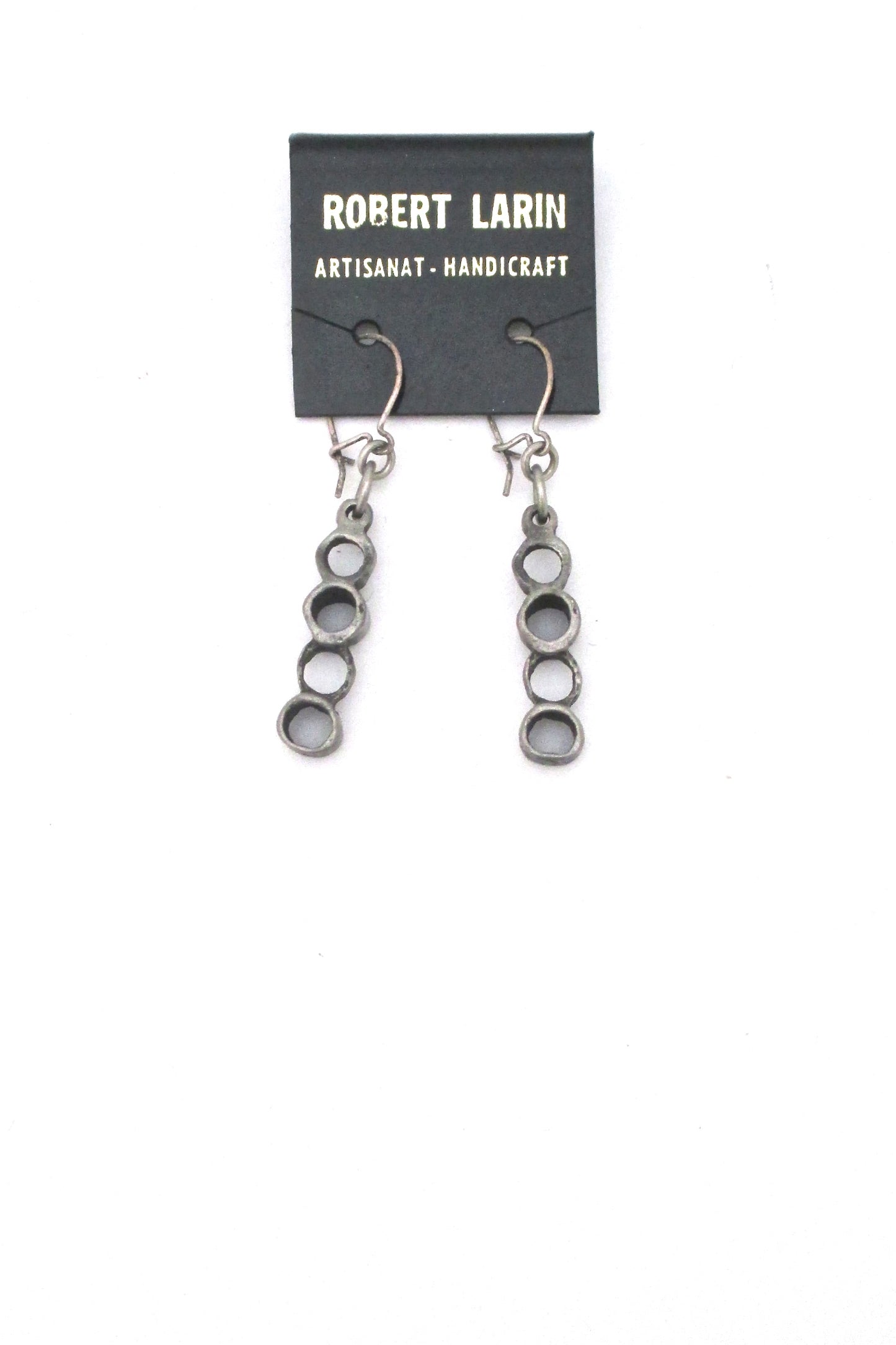 Robert Larin brutalist pewter drop earrings #378 ~ on original card