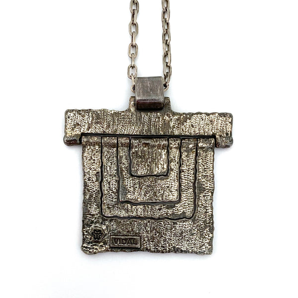 Guy Vidal textured pewter kinetic pendant necklace