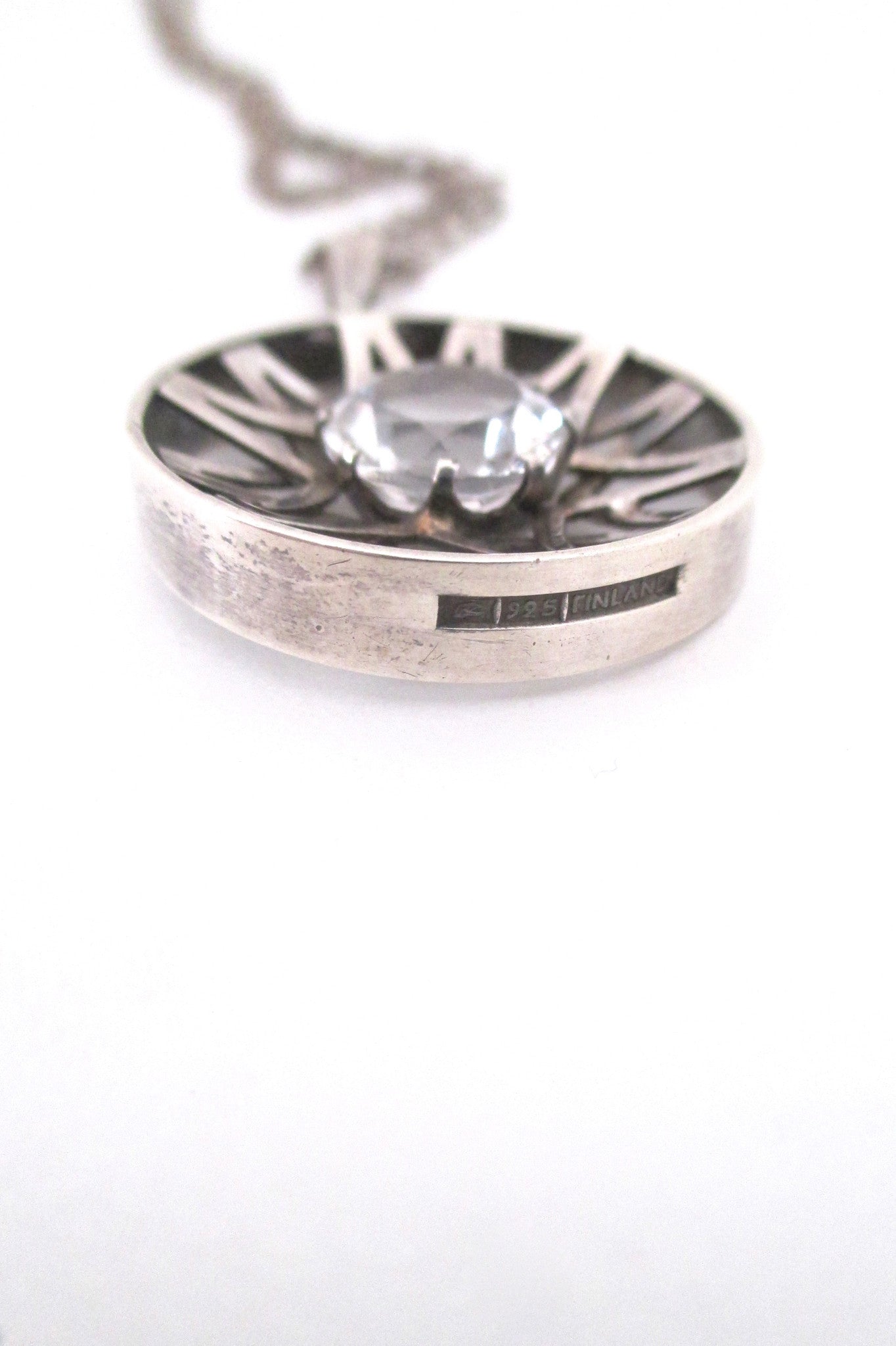 detail Kultaseppa Salovaara Finland vintage silver and rock crystal pendant necklace