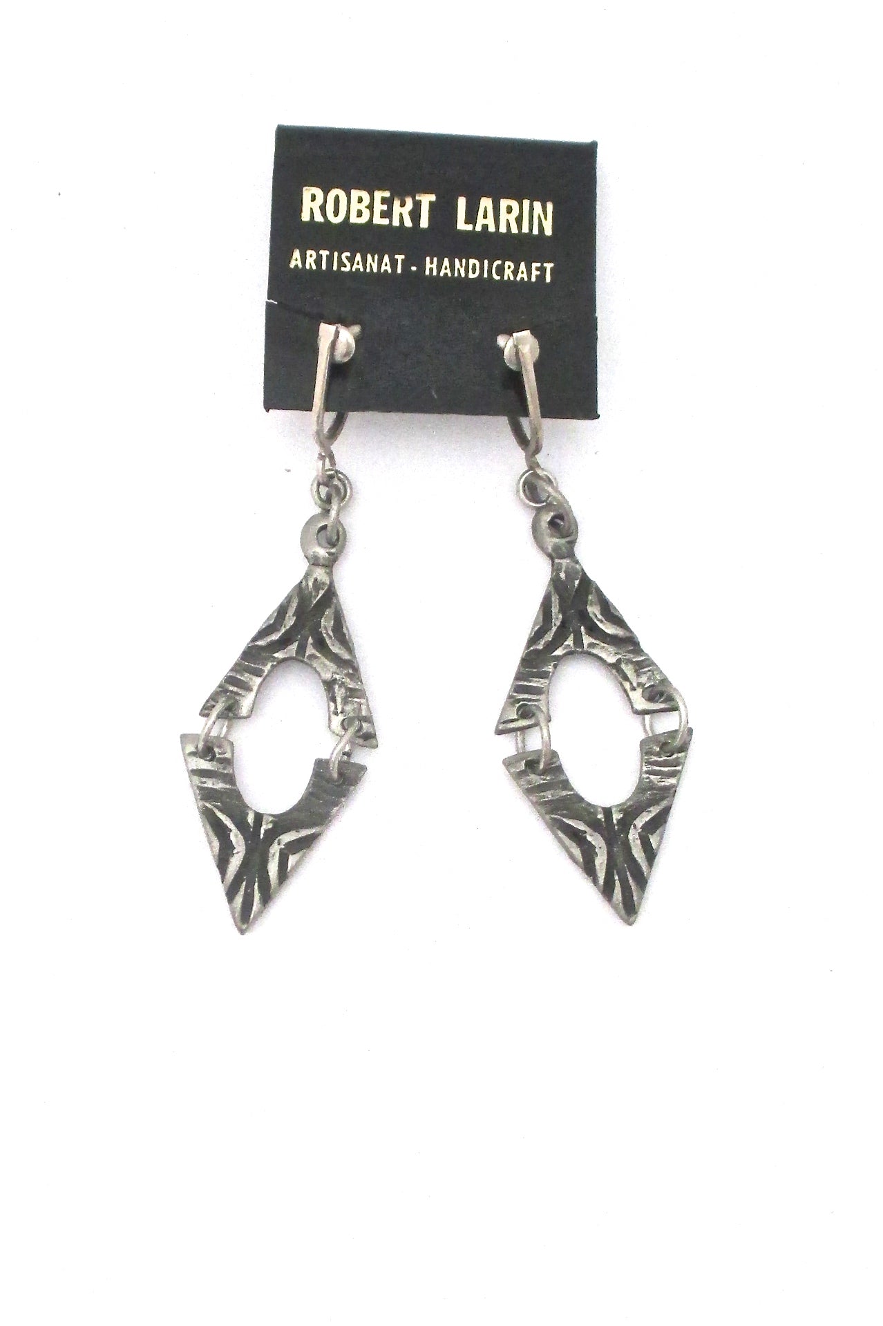 Robert Larin brutalist pewter drop earrings #370 ~ on original card