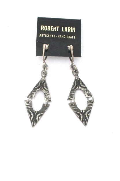 Robert Larin brutalist pewter drop earrings #370 ~ on original card