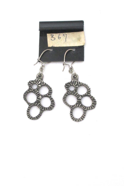 detail Robert Larin Canada vintage brutalist pewter drop earrings 369