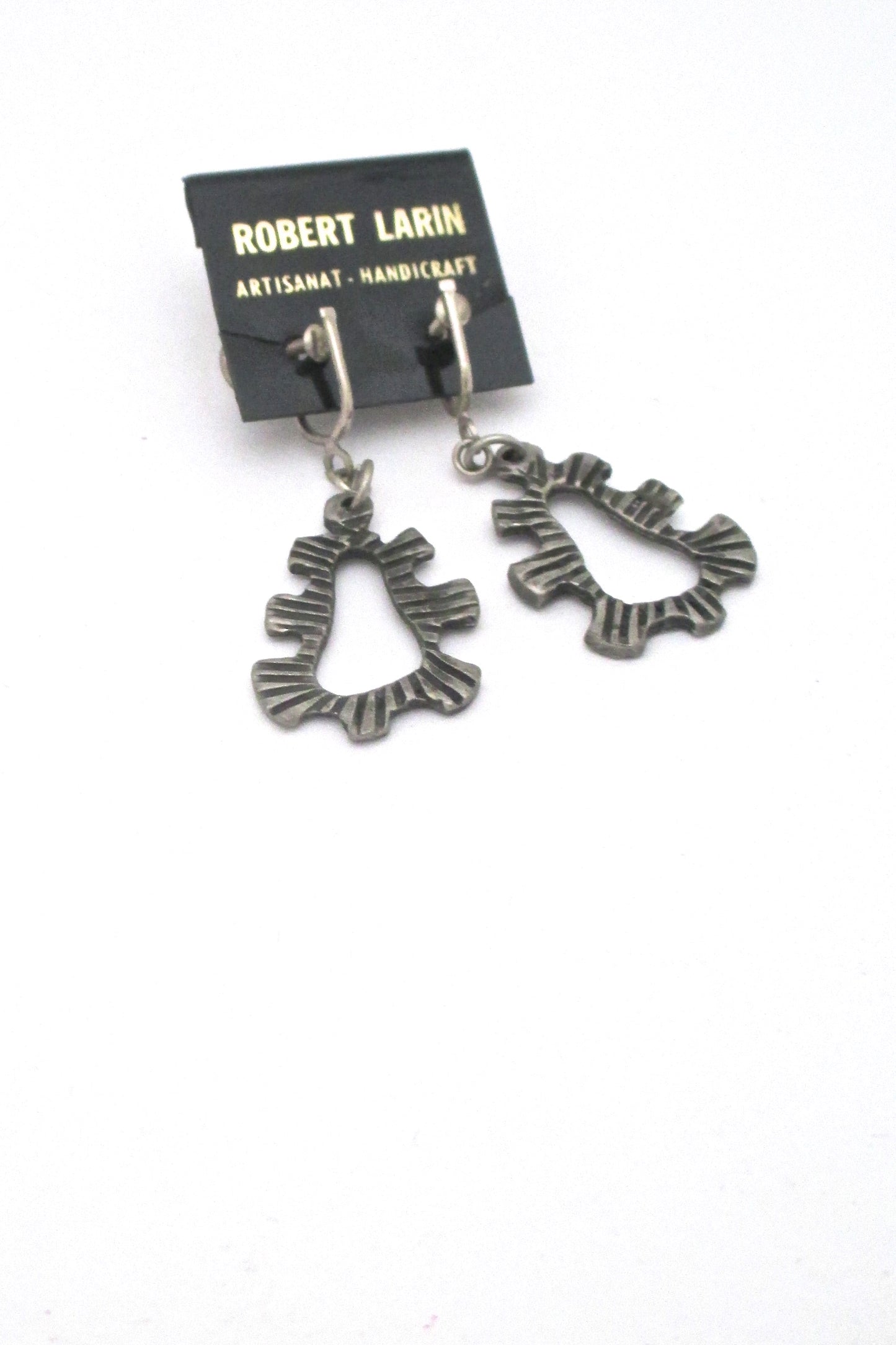 Robert Larin brutalist pewter drop earrings #376 ~ on original card