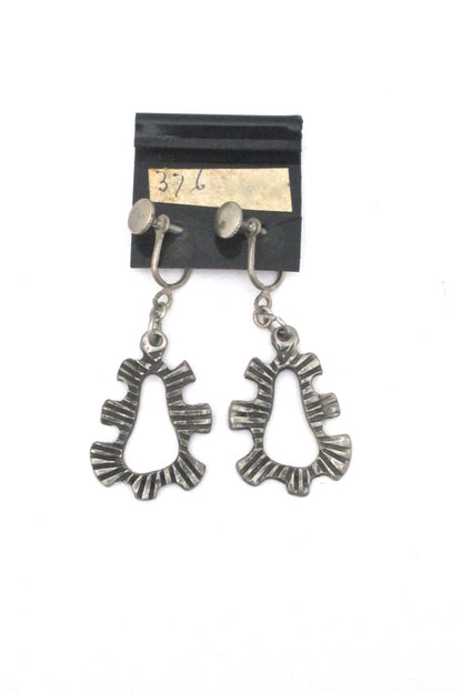 Robert Larin brutalist pewter drop earrings #376 ~ on original card