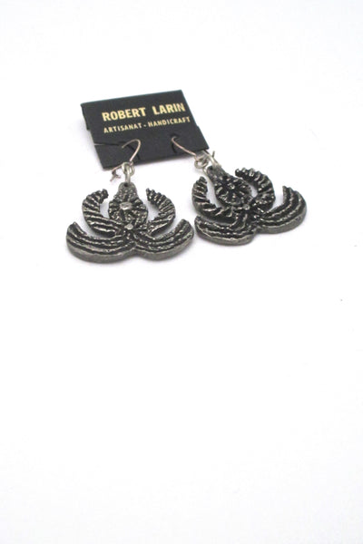 Robert Larin brutalist pewter drop earrings #371 ~ on original card