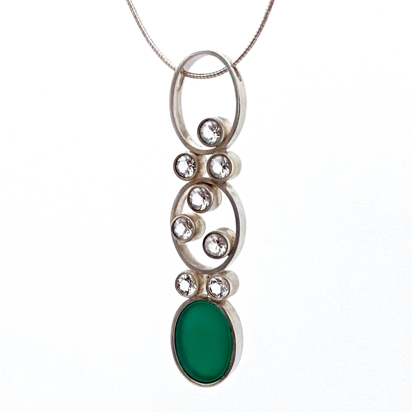 detail Elis Kauppi Kupittaan Kulta Finland vintage silver rock crystal chrysoprase Mountain Stream pendant necklace Scandinavian Modernist jewelry design