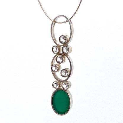 detail Elis Kauppi Kupittaan Kulta Finland vintage silver rock crystal chrysoprase Mountain Stream pendant necklace Scandinavian Modernist jewelry design