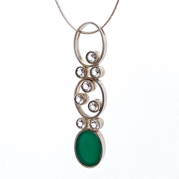 detail Elis Kauppi Kupittaan Kulta Finland vintage silver rock crystal chrysoprase Mountain Stream pendant necklace Scandinavian Modernist jewelry design