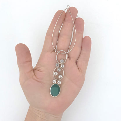scale Elis Kauppi Kupittaan Kulta Finland vintage silver rock crystal chrysoprase Mountain Stream pendant necklace Scandinavian Modernist jewelry design