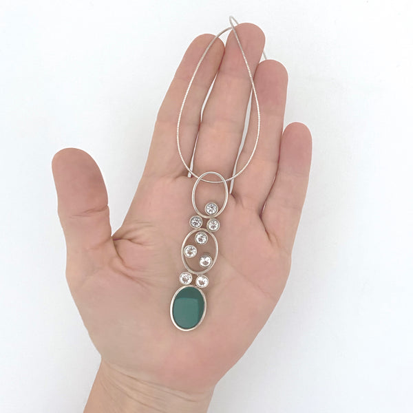 scale Elis Kauppi Kupittaan Kulta Finland vintage silver rock crystal chrysoprase Mountain Stream pendant necklace Scandinavian Modernist jewelry design