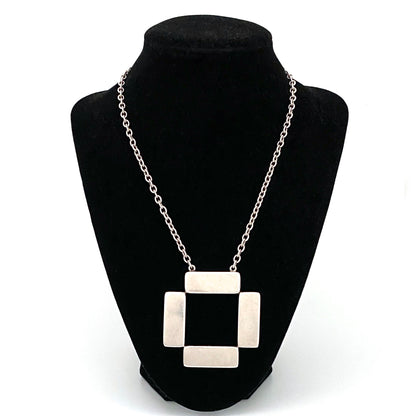 detail Georg Jensen Denmark vintage silver large square pendant necklace 379 Astrid Fog Scandinavian Modernist jewelry design