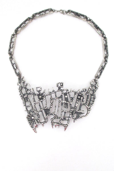 Guy Vidal large brutalist pewter curved bib necklace