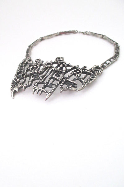 profile Guy Vidal Canada large vintage brutalist pewter bib necklace
