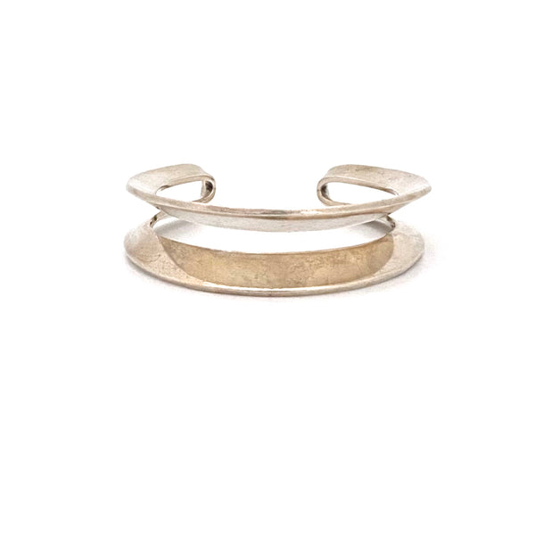 profile Hans Hansen Denmark vintage heavy silver double cuff bracelet Scandinavian Modernist jewelry design