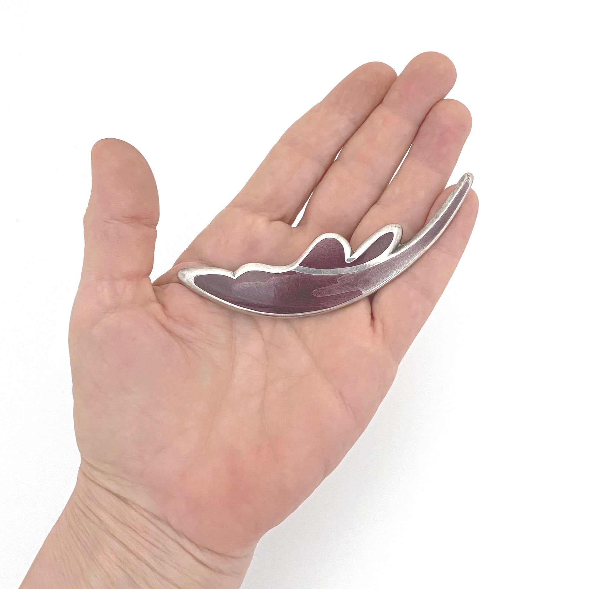 scale Assentorp Denmark extra large vintage silver guilloche enamel brooch Scandinavian Modern jewelry design