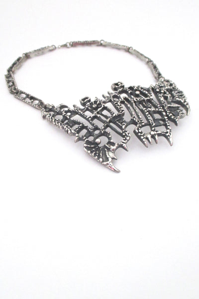 Guy Vidal large brutalist pewter curved bib necklace