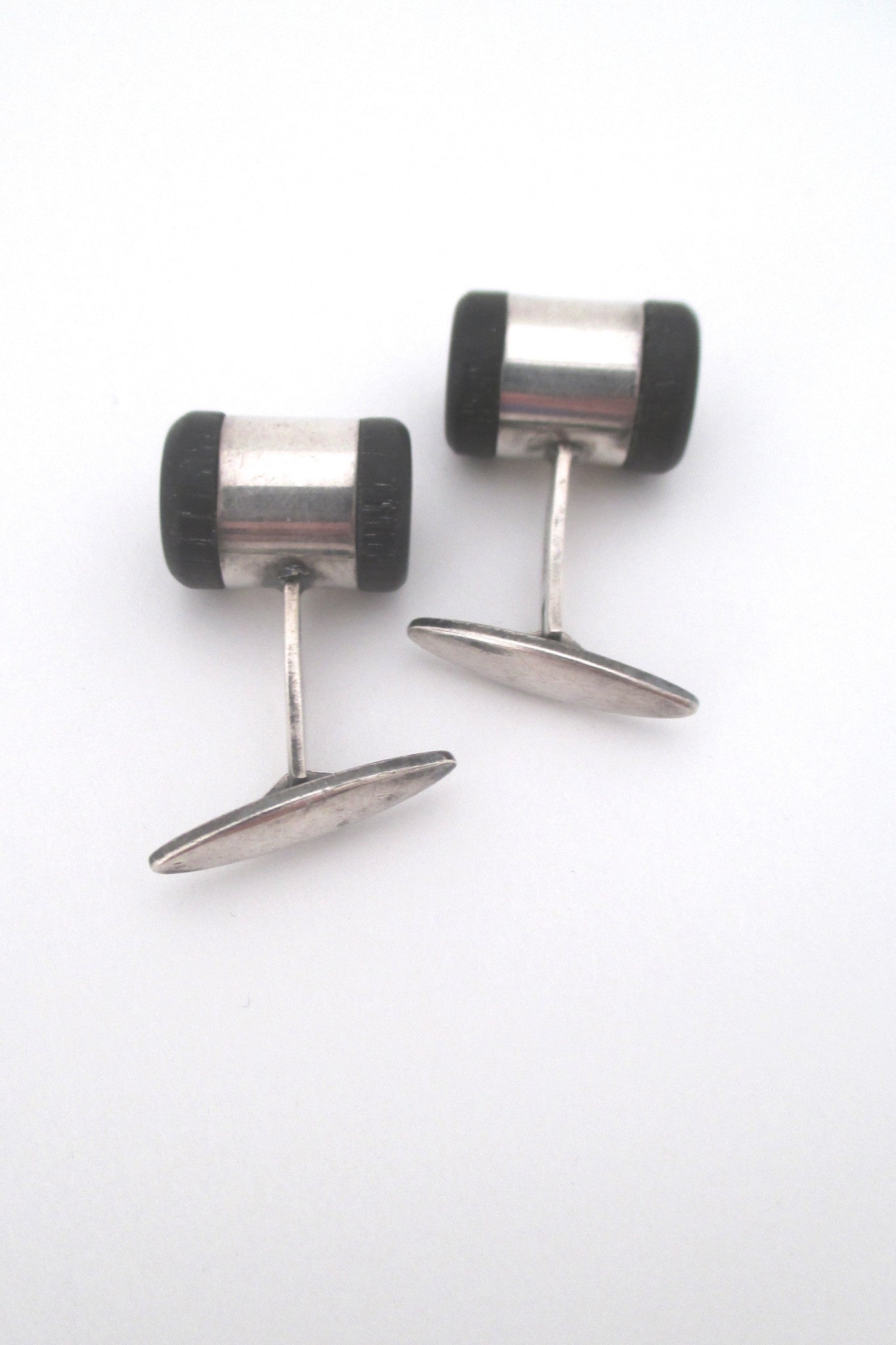 top aarikka Finland vintage modernist silver and wood cufflinks 