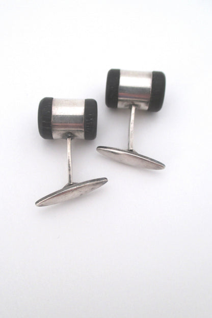 top aarikka Finland vintage modernist silver and wood cufflinks 