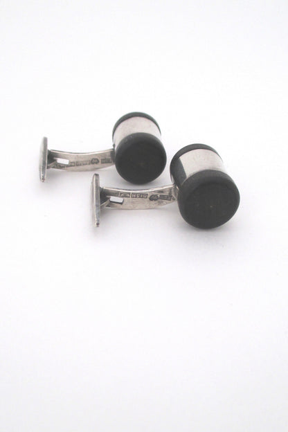 detail aarikka Finland vintage modernist silver and wood cufflinks 