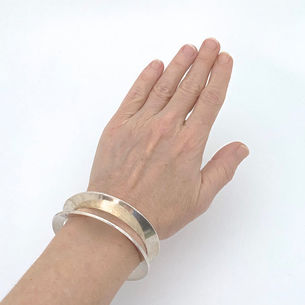 scale Hans Hansen Denmark vintage heavy silver double cuff bracelet Scandinavian Modernist jewelry design