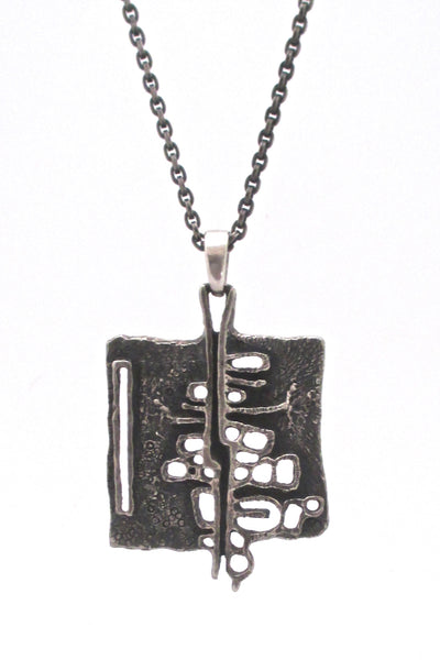 detail Guy Vidal Canada vintage brutalist pewter large openwork pendant necklace