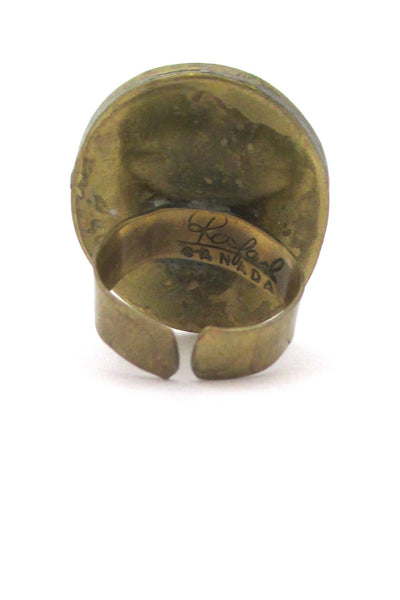 Rafael Canada large brass & white cabochon ring