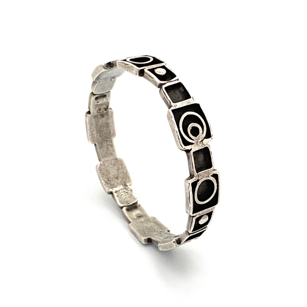 detail vintage sterling silver geometric shadowbox bangle bracelet Israel Modernist jewelry design