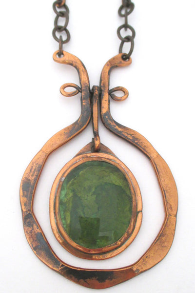 detail Rafael Alfandary Canada vintage brutalist copper and clear green kinetic necklace
