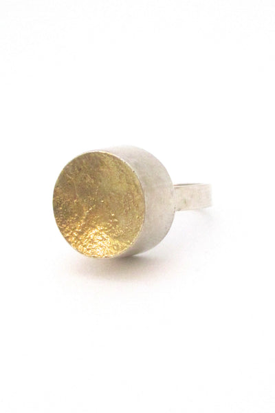 detail Hans Hansen Denmark vintage Nordic design modernist silver gold large ring