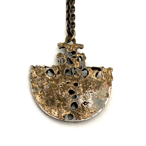 Guy Vidal textured openwork pewter pendant necklace