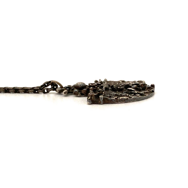 profile Guy Vidal Canada vintage brutalist textured pewter openwork pendant necklace Modernist jewelry design