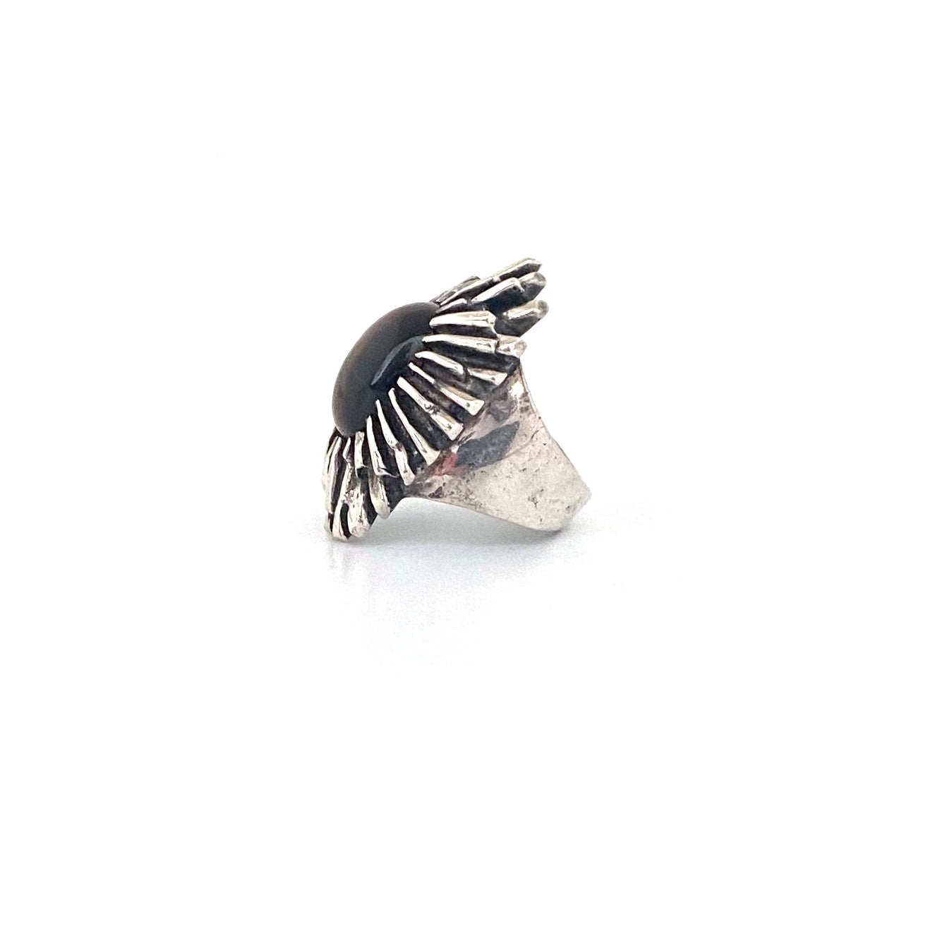 profile OPUS Canada large vintage silver tiger eye brutalist ring Modernist jewelry design