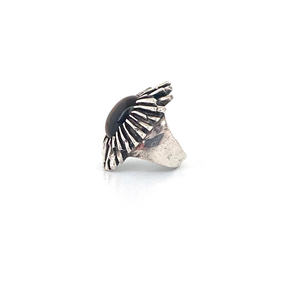 profile OPUS Canada large vintage silver tiger eye brutalist ring Modernist jewelry design