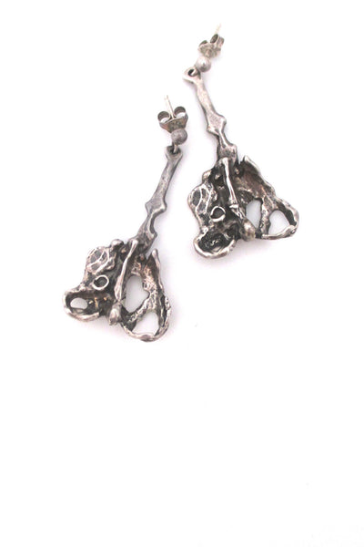 Randers Sølvarrefabrik Denmark vintage brutalist silver long drop earrings