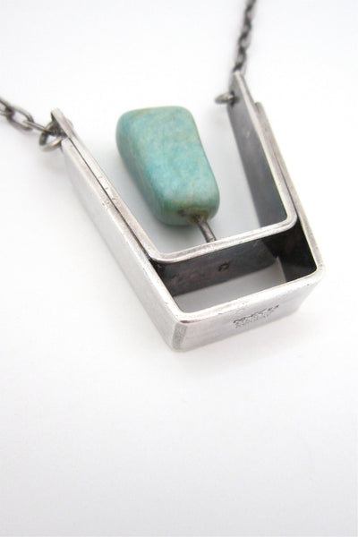 Erling Christoffersen, Plus Studios Norway vintage sterling & amazonite large pendant necklace