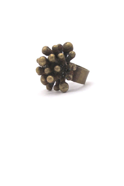profile Pal Kepenyes Mexico vintage brutalist large brass starburst ring signed