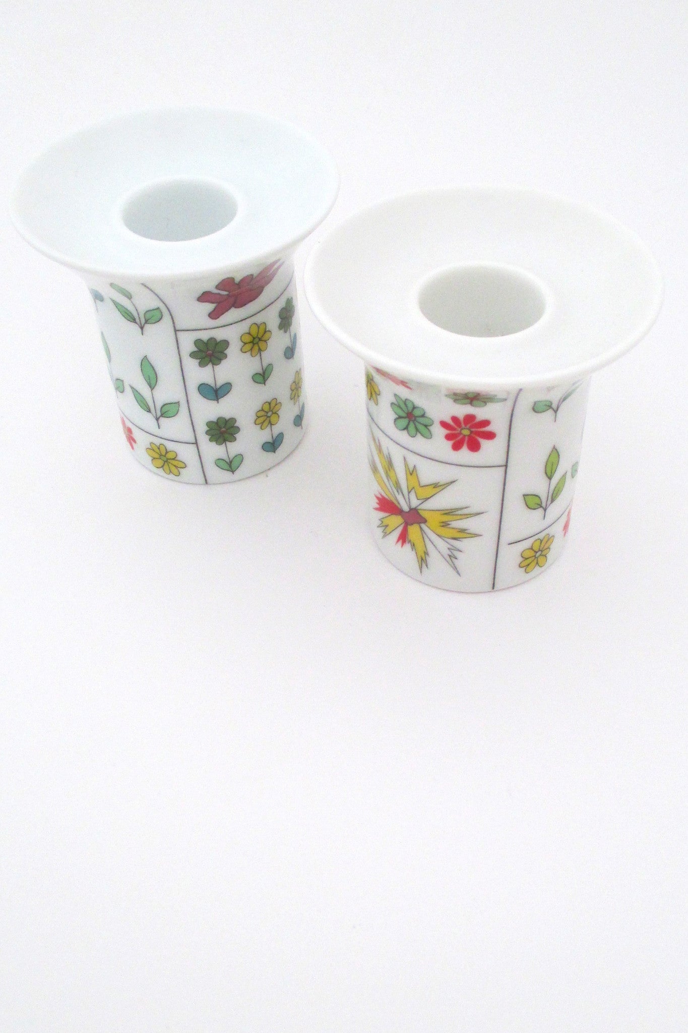 Emilio Pucci for Rosenthal vintage mid century modernist porcelain Piemonte pair candle holders