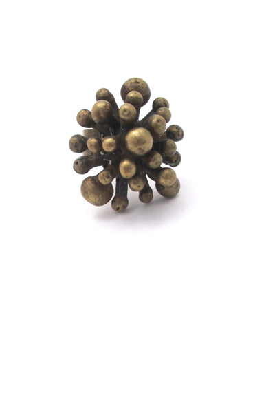 detail Pal Kepenyes Mexico vintage brutalist large brass starburst ring signed