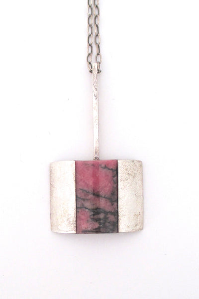 Bengt Hallberg silver & rhodonite modernist pendant necklace