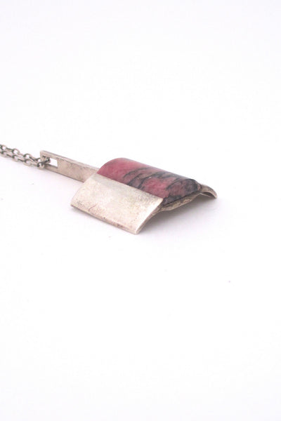 Bengt Hallberg silver & rhodonite modernist pendant necklace