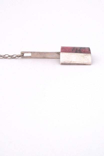 Bengt Hallberg silver & rhodonite modernist pendant necklace