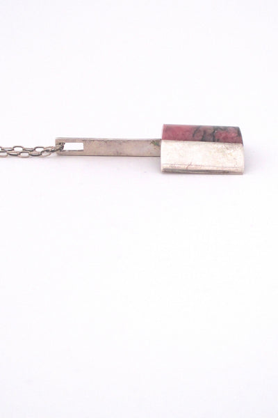 Bengt Hallberg silver & rhodonite modernist pendant necklace